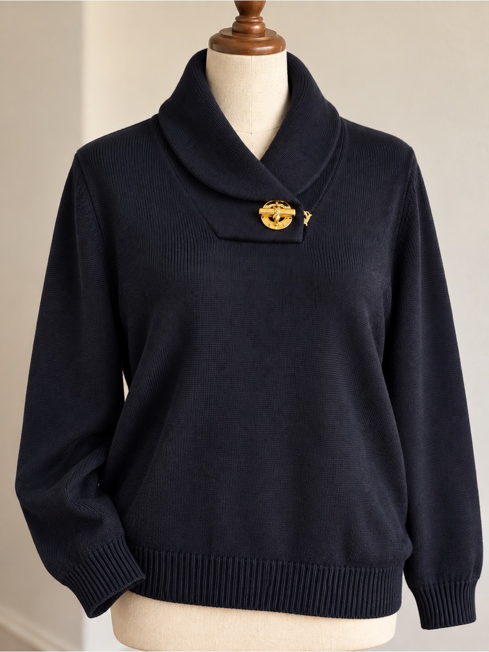 Lauren Ralph Lauren Black Gold Toggle Shawl Collar Sweater Pullover XL